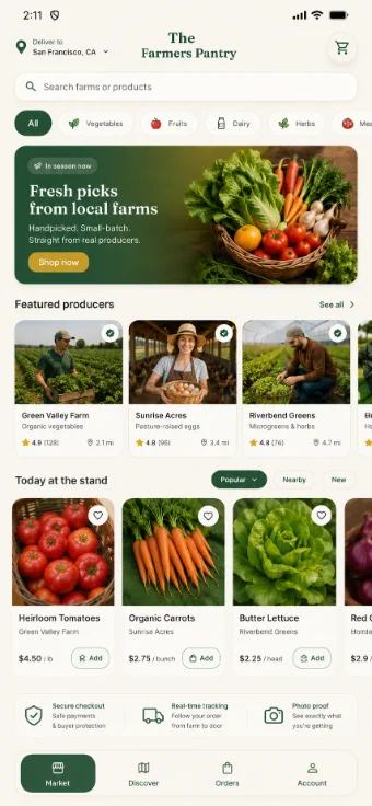 App screenshot of the shopper feed